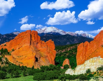 Pikes Peak Colorado Druck: Garten der Götter Bergkunst
