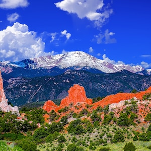 Colorado Springs wall art, Garden of the god&#39;s, Pikes Peak, blue sky, Pikes Peak art, Colorado canvas, Pikes Peak photo