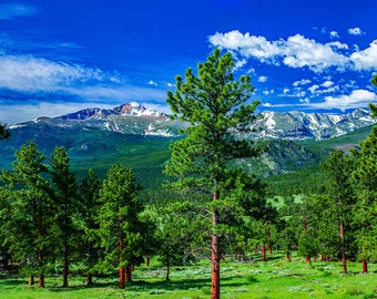 Impresión de Longs Peak, Colorado: Arte mural del Parque Nacional de las Montañas Rocosas