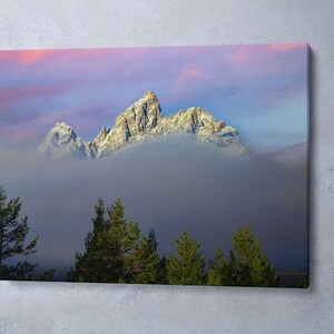 Grand Teton picture Canvas Art | Colorful Fog Over Tetons in Teton National Park | Metal & Canvas Options Available, framed or unframed
