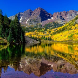 Maroon Bells Autumn Canvas Print: Colorado Golden Aspens Landscape