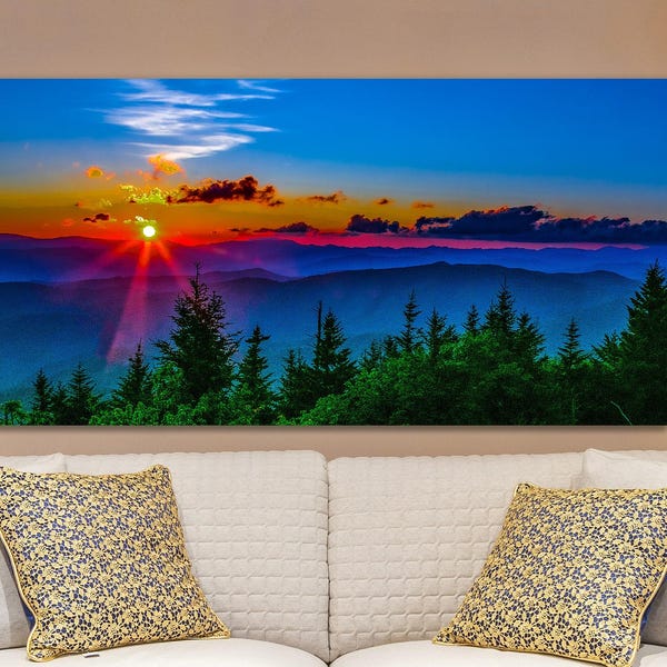 Smoky Mountain Art, Blue Ridge Sunset Photo Print in Four Finishes