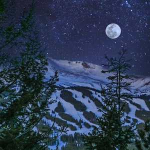 Breckenridge night picture, Colorado wall art, Breckenridge Colorado poster, moon over Breckenridge, ski runs, starry sky, Breckenridge art
