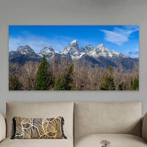 Tetons panoramic picture, Teton National park, Wyoming landscape, Grand Tetons, mountain photography, Teton mountains, Wyoming art