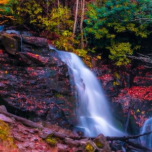 Waterfall art, waterfall print, Waterfall with autumn leaves, Soco Falls in Maggie Valley, North Carolina waterfall print,