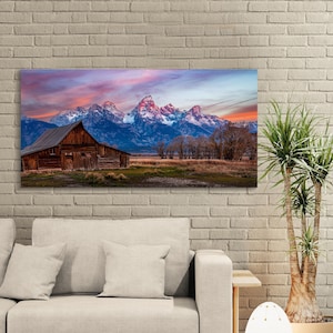 Teton National Park Sunrise Print: Wyoming Barn Landscape