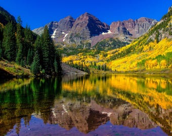 Autumn Canvas Print, Maroon Bells Colorado Landscape With Golden Aspens