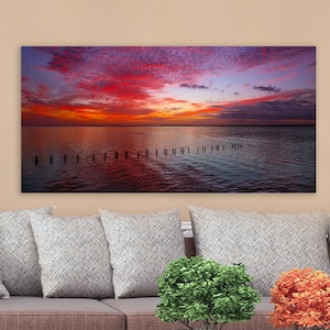 Tropical sunset landscape picture, Florida sunset canvas, Fort Myers sunset photograph, Florida sunset on print canvas metal, triptych