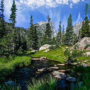 Rocky Mountain National Park picture, Estes Park art, picture of Hallett Peak, Colorado wall art, Rocky Mountains, stream, creek,