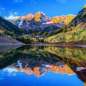 Maroon Bells Autumn Print: Aspen Colorado Mountain Lake Reflection