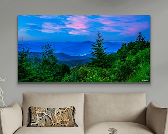 Blue Ridge Mountain Sunrise Canvas Art: Turquoise Sky Print