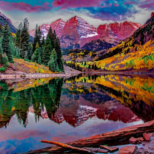 Maroon Bells near Aspen, Maroon Bells photo, Colorado art, autumn canvas, mountain wall art, Aspen art, autumn colors