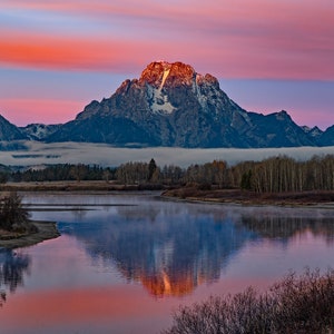 Tetons at sunrise picture, Oxbow Bend, Grand Teton canvas, Wyoming art, Tetons print, Teton National park, Grand Tetons photography