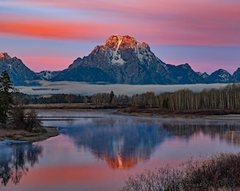 Tetons at sunrise, Oxbow Bend, Yellowstone, Grand Teton canvas, Wyoming art, Tetons print, Teton National park, Grand Tetons photography
