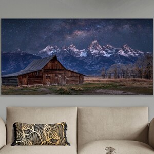 Teton mountains with Milky Way art, Grand Teton picture, Teton National Park print, Wyoming Tetons under stars landscape picture,