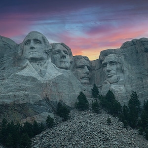 Mt. Rushmore national monument, Mount Rushmore, South Dakota, Black Hills, Mt. Rushmore picture, sunset in the black hills