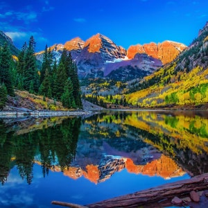 Maroon Bells Print: Aspen Colorado Autumn Sunrise Landscape