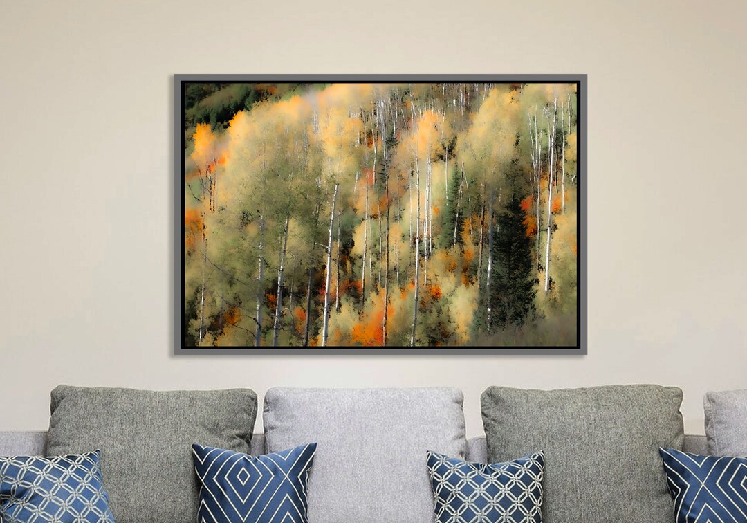 Aspen Tree Wall Art, Framed Canvas Aspens, Yellow Aspens, Bedroom Wall