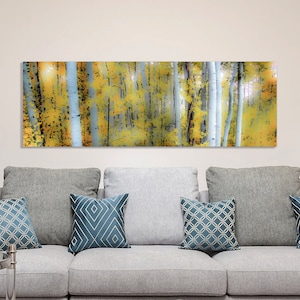 Aspen Fall Colors Panoramic Print: Colorado Forest Art, birch tree canvas