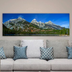 Tetons panoramic picture, large Grand Teton print, Wyoming art, Teton mountains on canvas, Teton National park, Rocky Mountains