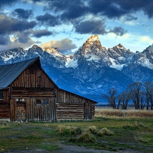Old barn in the Tetons, Grand Teton art, Wyoming art, Tetons canvas, Teton National park, Grand Tetons photography, mountain wall art