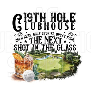 Trasferimenti a sublimazione pronti per la stampa / Fino a 13" x 19" / Clubhouse 19th Hole / Cartelli per fattoria / Golf / Golfista / Golf Club / Country Club