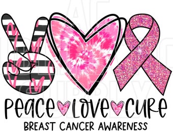 Ready to Press Sublimation Transfers | Up to 13&quot; x19&quot; | Peace Love Cure | Breast Cancer Awareness | Pink Ribbon | Survivor | Hope | Warrior