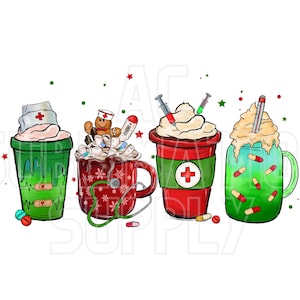 Ready to Press Sublimation Transfers | Up to 13&quot; x19&quot; | Nurse Themed Coffee Cups | Java | Iced Coffee | Frappe | Espresso | Hot Coffee | RN