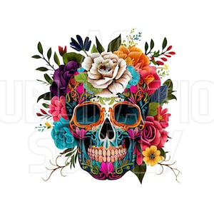 Transferencias de sublimación listas para presionar / Hasta 13" x19" / Calavera de azúcar de colores brillantes / México / Día de los Muertos / Heritage / De Las Muertos