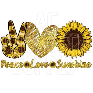 Transferencias de sublimación listas para presionar / Hasta 13" x19" / Peace Love Sunshine / Sunflowers / Colorful Sublimations / Glitter Look / Flower