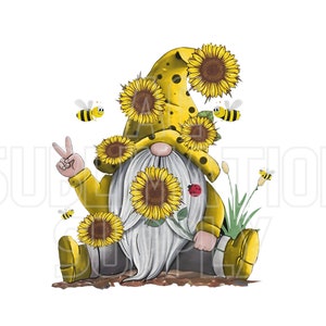Trasferibili a sublimazione pronti per la stampa/fino a 13" x 19"/girasoli e coccinella segno di pace gnomo/gnomo/coccinella/girasole/ape/pace