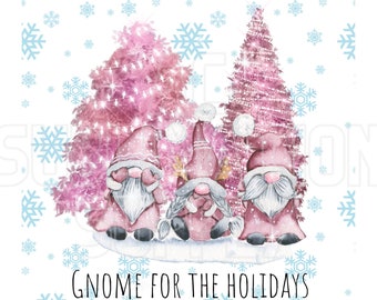Ready to Press Sublimation Transfers | Up to 13" x19" | Gnome for the Holidays | Christmas Gnome | Christmas | Pink | Holidays | Snowflakes