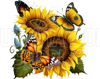 Ready to Press Sublimation Transfers | Up to 13&quot; x19&quot; | Sunflowers and Butterflies | Spring | Flowers | Sunshine | Summer | Nature | Pretty