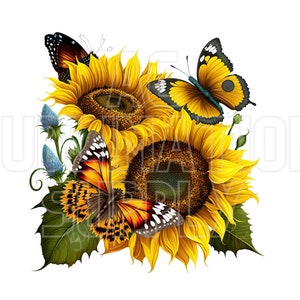 Transferts par sublimation prêts à l'emploi | Jusqu'à 13 x 19 po. | Tournesols et papillons | Printemps | Fleurs | Ensoleillement | Été | Nature | Jolie