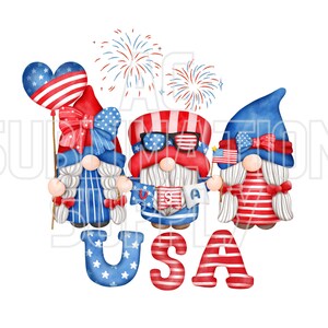 Transferts de sublimation prêts à l'emploi | Jusqu'à 13" x19" | Gnomes des États-Unis | Gnomes américains | 4 juillet | Jour de l'Indépendance | Journée des anciens combattants