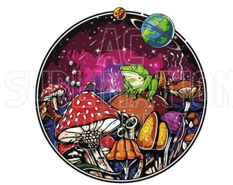 Ready to Press Sublimation Transfers | Up to 13&quot; x19&quot; | Alien Planet With Frog | Mushrooms | Planets | Outerspace | Colorful Sublimations