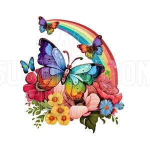 Ready to Press Sublimation Transfers | Up to 13&quot; x19&quot; | Rainbow Butterfly | Spring | Flowers | Sunshine | Summer | Nature | Pretty