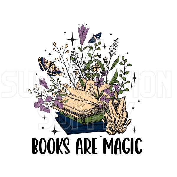 Ready to Press Sublimation Transfers | Up to 13" x19" | Books are Magic | Magic Books | Magic | Witch | Crystals | Reading | Read | Book