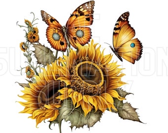 Ready to Press Sublimation Transfers | Up to 13&quot; x19&quot; | Sunflowers and Butterflies | Spring | Flowers | Sunshine | Summer | Nature | Pretty