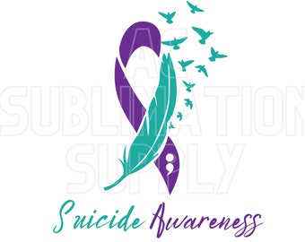 Ready to Press Sublimation Transfers | Up to 13" x19" | Suicide Awareness | Teal and Purple Ribbon | Mental Health | Causes | Awareness