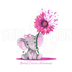 Transferencias de sublimación listas para presionar / Hasta 13" x19" / Elefante de concientización sobre el cáncer de mama / Margarita / Causas / Cintas rosas