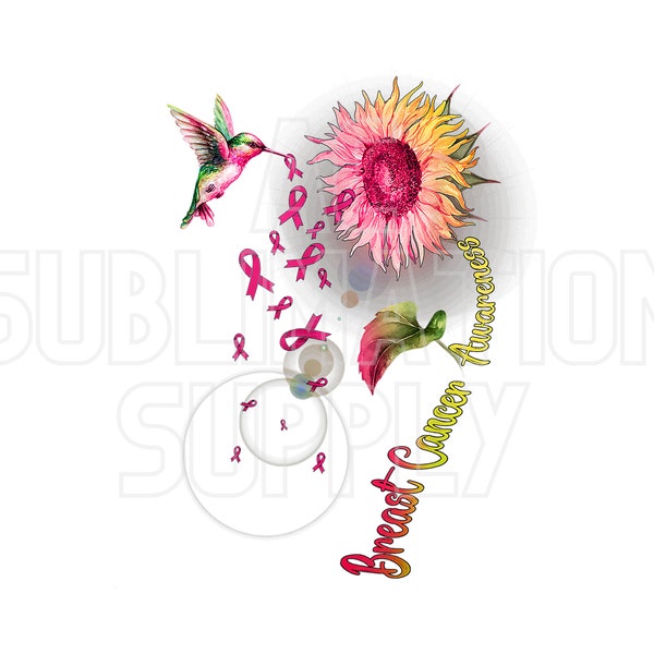 Ready to Press Sublimation Transfers | Up to 13" x19" | Breast Cancer Awareness Hummingbird | Sunflower | Pink Ribbon |Colorful Sublimation