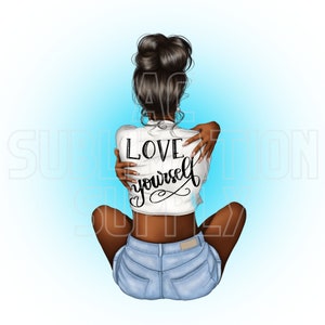 Druckfertige Sublimationstransfers | Bis zu 13"x19" | Liebe Dich selbst | Dark Skin Girl | Afroamerikaner | Ermächtigung | Ermutigung