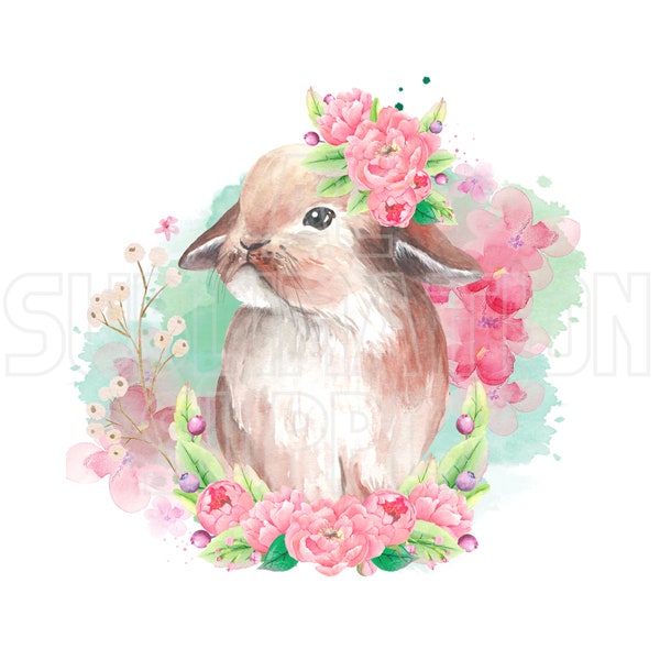 Ready to Press Sublimation Transfers | Up to 13" x19" | Rabbit | For Kids | Kid Designs | For Sublimations | Animals | Easter | Pink Flowers