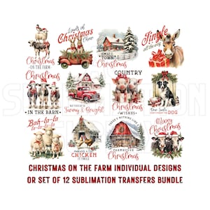 Ready to Press Bundle of 12 Christmas on the Farm Sublimation Transfers | Farmhouse | Choose One or Choose All 12 Up to 13&quot; x19&quot; | Country