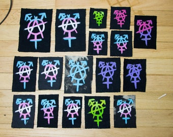 Trans/Trans-Anarchy Symbols Handpainted DIY Punk Patch