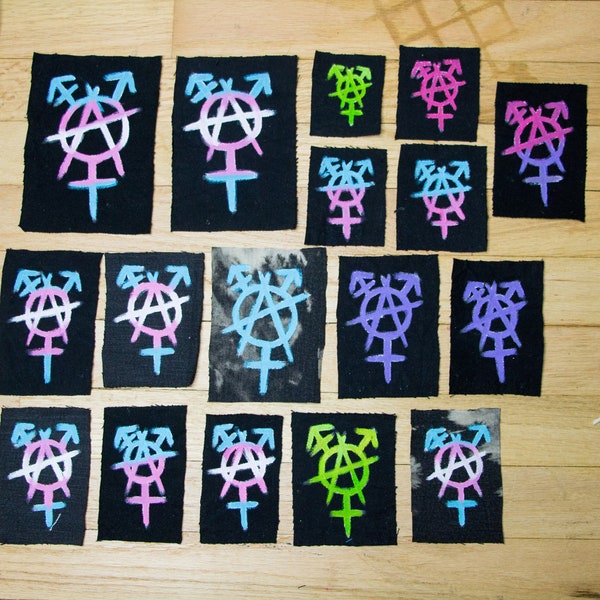 Trans/Trans-Anarchy Symbols Handpainted DIY Punk Patch