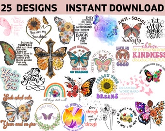 Butterfly Bundle  Quotes Bundle Motivational self love png , positive bundle, inspirational quotes boho Butterfly Design  Printable PNG
