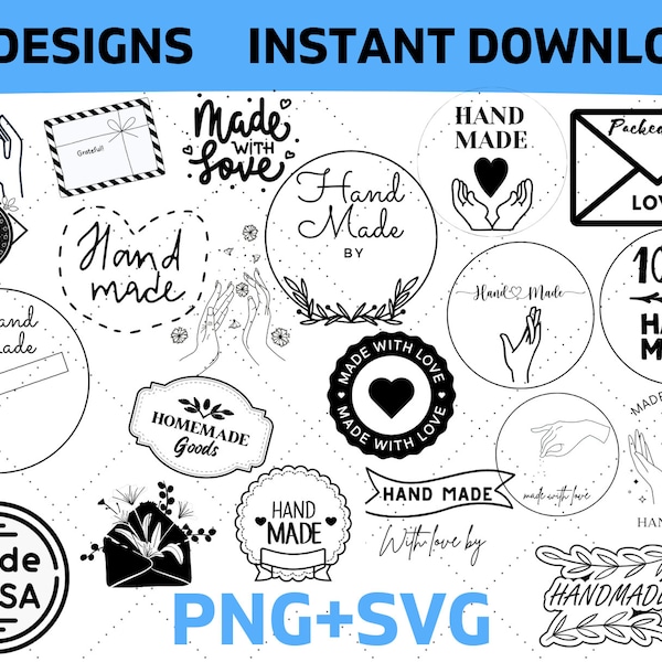 Hand drawn hand made  stamps SVG bundle, hand made with love stamps svg handmade by svg stamps, thank you svg, packed with love PNG & SVG