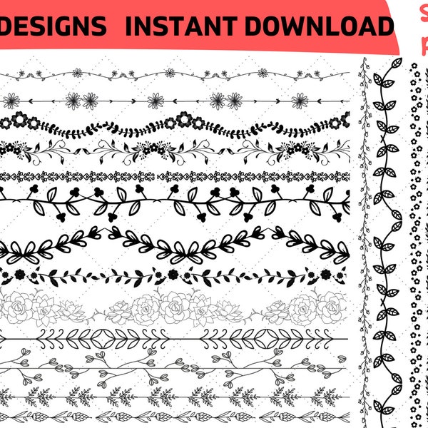 Floral divider svg bundle, Greenery leaf decorative border svg, leaves svg, leaf svg png clipart, frame svg, text divider PNG + SVG